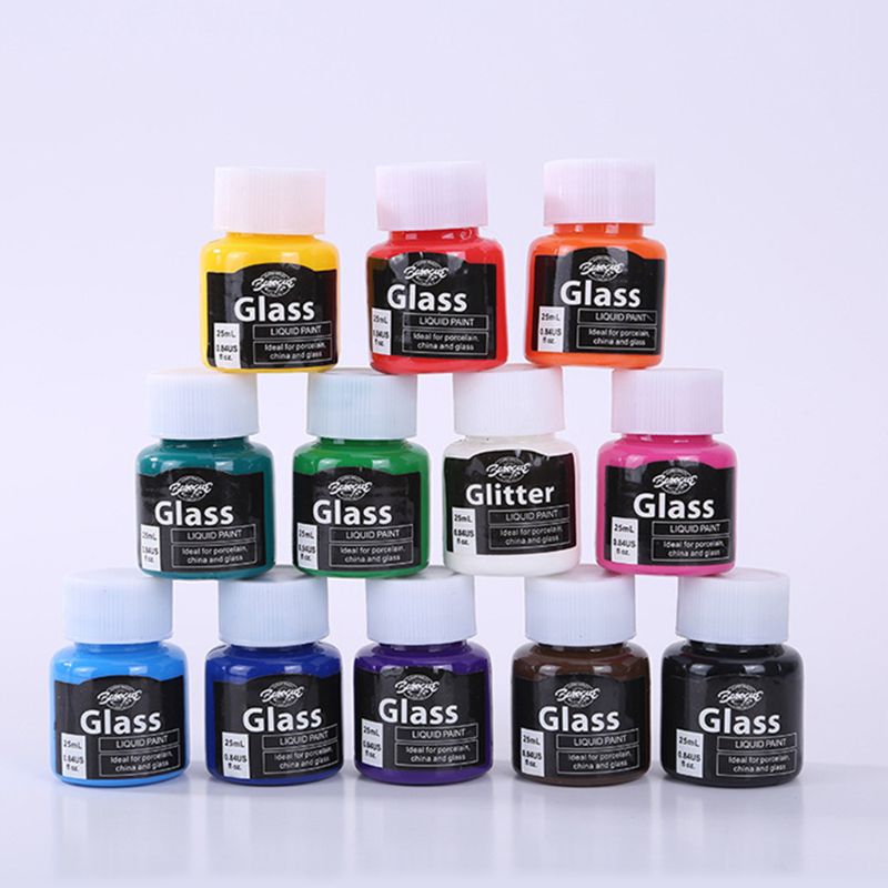 Juego de pinturas líquidas de vidrio/tela con pigmentos variados, para pintar artesanías de lona, suministros de pintura artística, 12x25ml