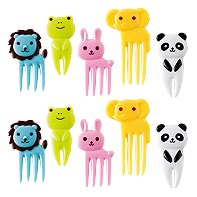 Animal Farm Fruit Vork Mini Cartoon Kinderen Snack Cake Dessert Snack Dessert Pick Tandenstoker Lunches Party Decoratie Vorken: B10pcs randomly sent