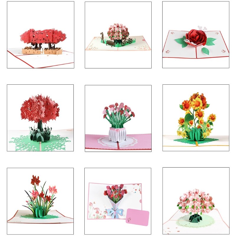 3D Pop-Up Flower Floral Greeting Card for Birthday Mothers Father's Day Graduation Wedding Anniversary with Envelope