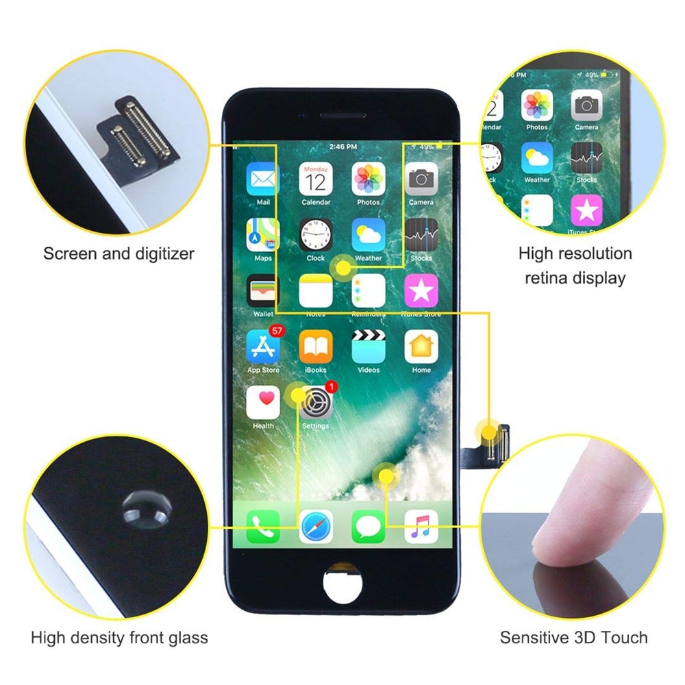 Schwarz/Weiß LCD Display Bildschirm Für iPhone 7 8 6s 6 Plus LCD Touch Screen Ersatz Pantalla für iPhone 8 7 6s 6g 5s Montage