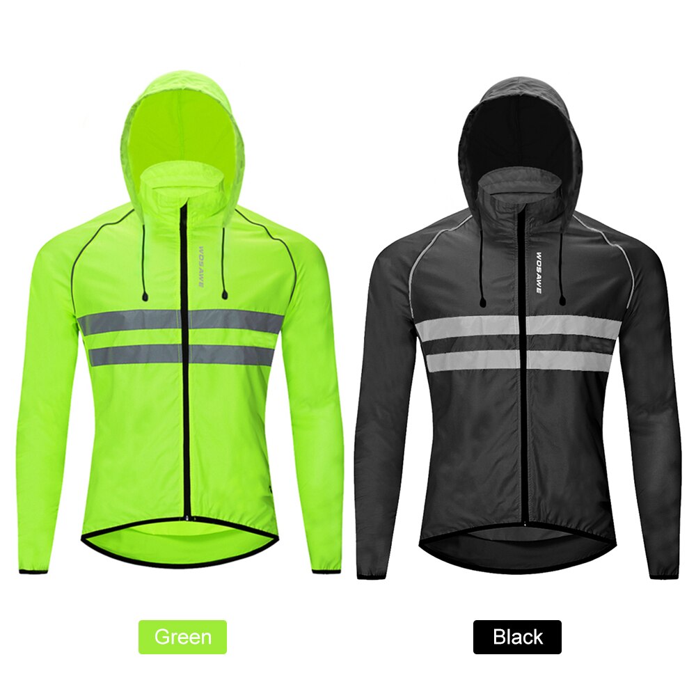 Outdoor Sports Men Windproof Hooded Cycling Jacket Breathable High Visibility Reflective Bike Bicycle Riding Sports Coat Jacket