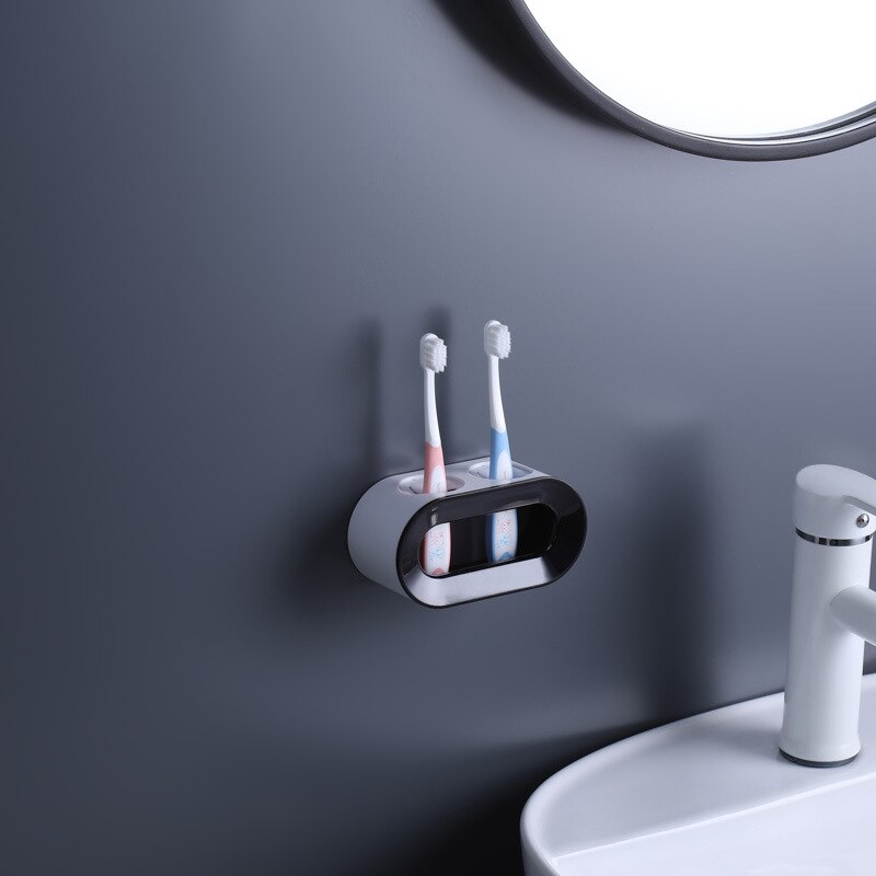 Double Hole Toothbrush Rack Wall Mounted Electric Toothbrush Holder Stand Bathroom Toothpaste Toothbrush Organizer Storage Rack: black