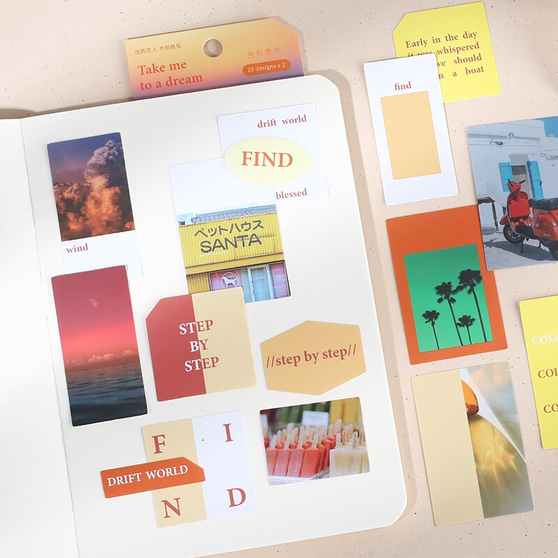 40pcs landscape text decoration stationery stickers aesthetic journals scrapbook planner project symbol aesthetics LOMO