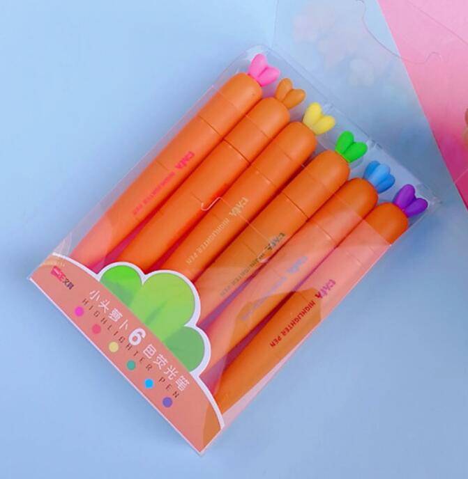 6 renkler/set Kawaii havuç fosforlu sevimli çizim boyama resim kalemi kalem okul malzemeleri kırtasiye hediye: Default Title