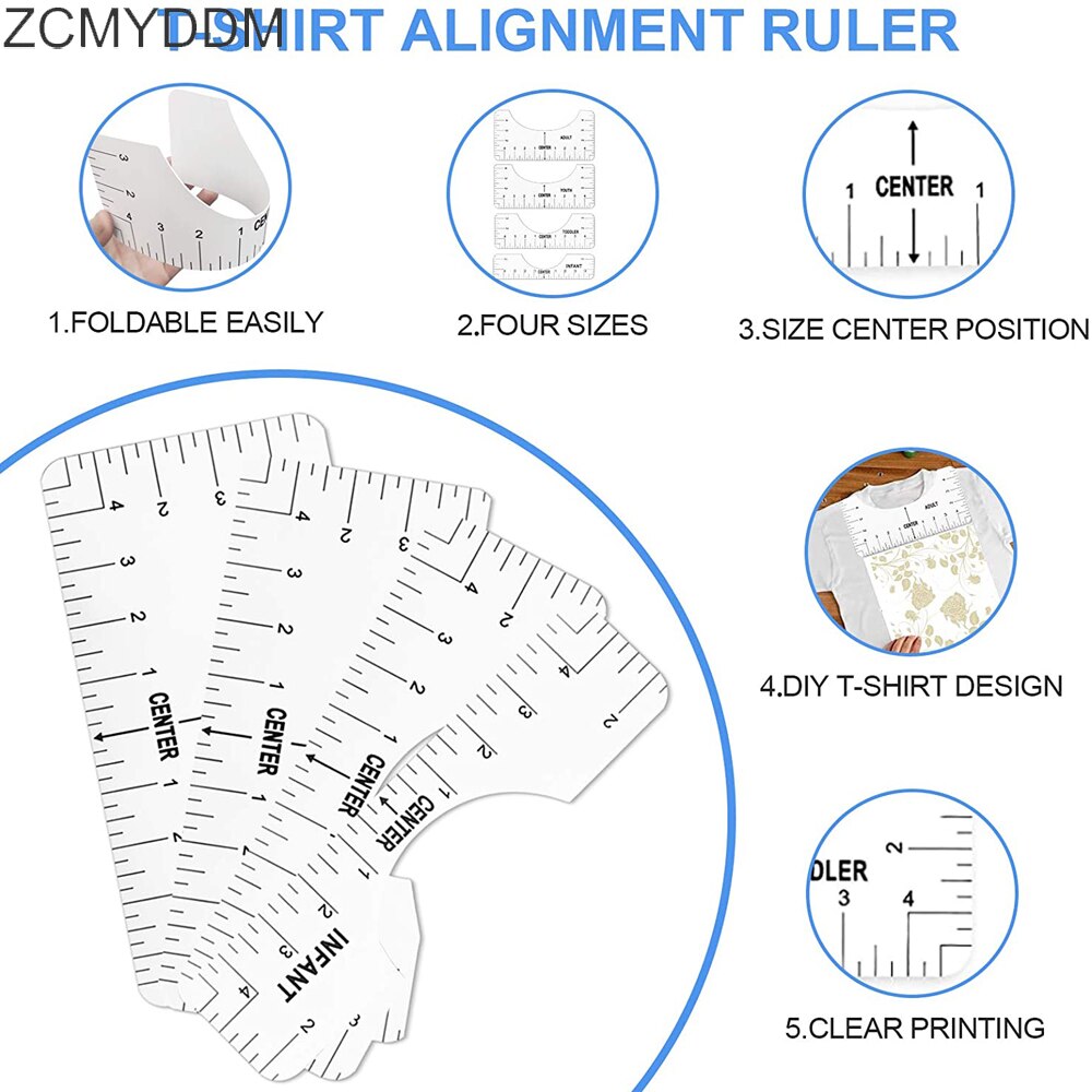 Zcmyddm 4 stk t-shirt justering lineal t shirt justering værktøj til diagramtegning skabelon tøj mønster syværktøj