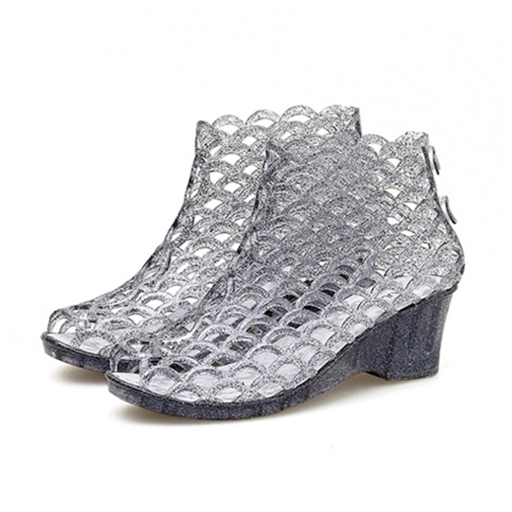 Dames blingbling sandalen open teen holle mesh casual slip op hoge hakken jelly schoenen zomer dames fishmouth sandaal: Zwart / 7.5