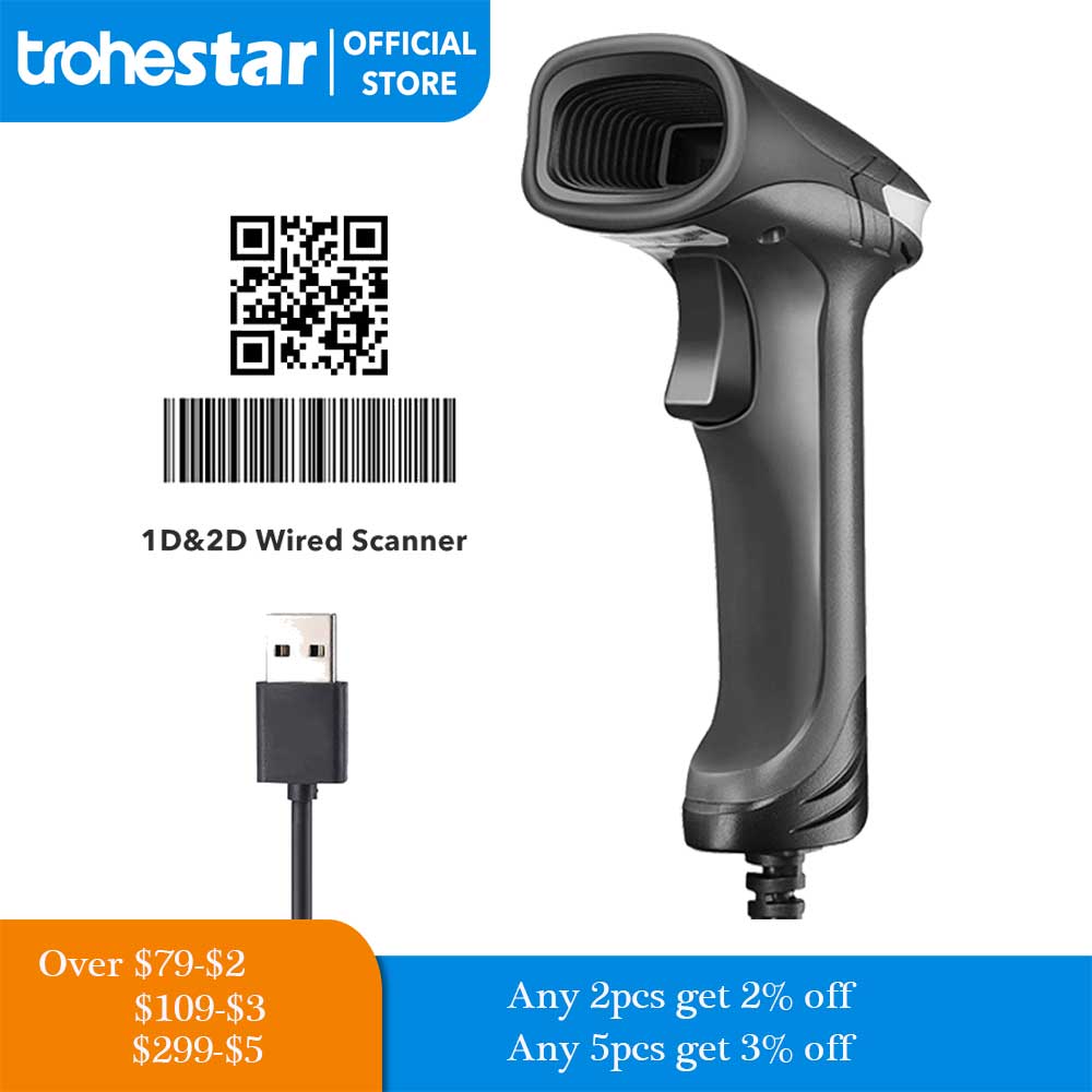 Barcode Scanner Wired Usb 2D Qr Reader Handheld Functie Bar Code Reader Scanners Compitable Met Windows Macos Linux Systeem