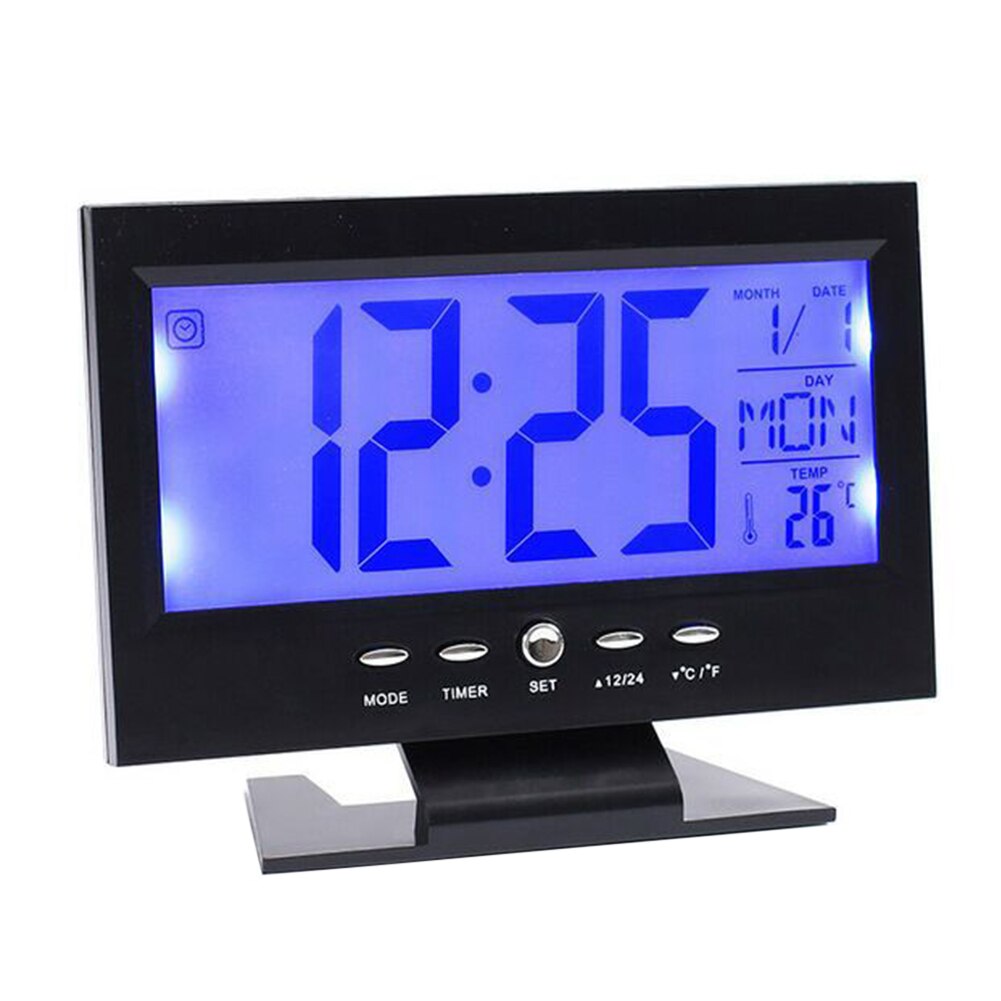 LCD Display Digital Snooze Function Electronic Alarm Clock Rectangle Shape Temperature Backlight Battery Powered Desk Bedroom