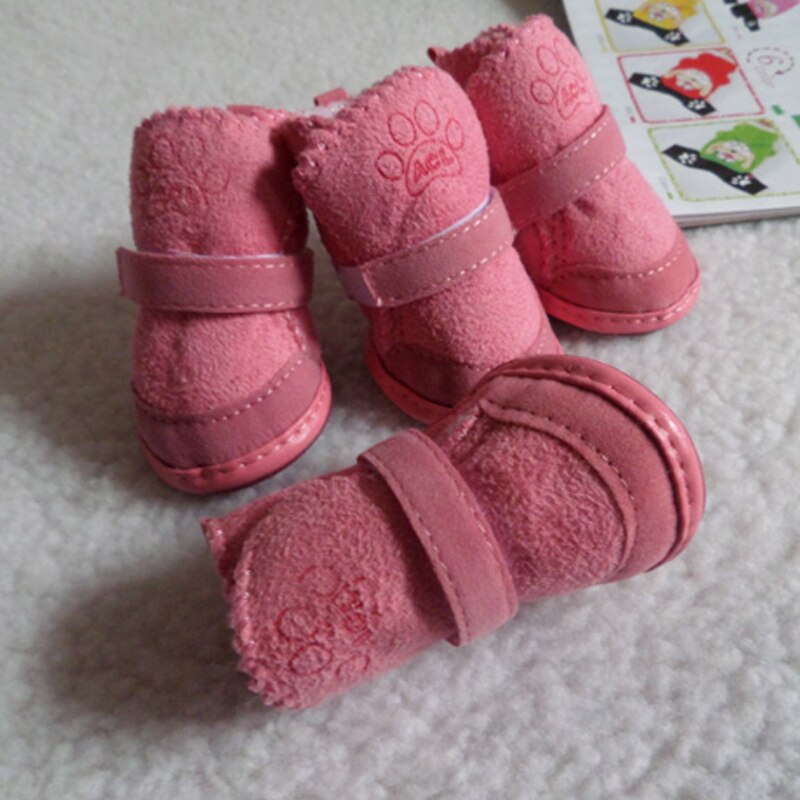 Warm Winter Shoes for Dogs Pink 4PCS/Set Comfortable Soft Cute Dog Boots Snow Walking Cotton Blend