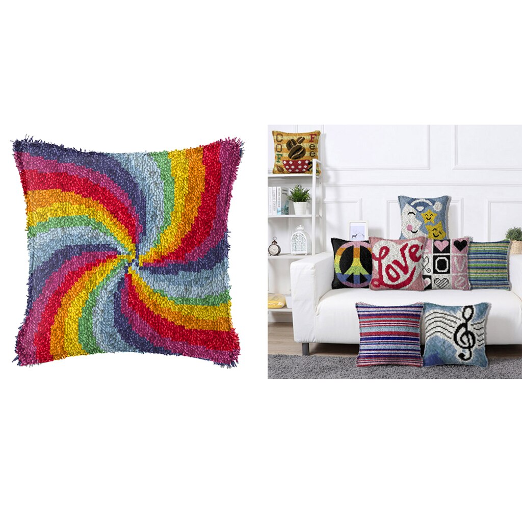1 set spärrhakssatser för diy kuddfodral soffkudde med mönster tryckt och grundläggande verktyg och garn 16.93 x 16.93 tum