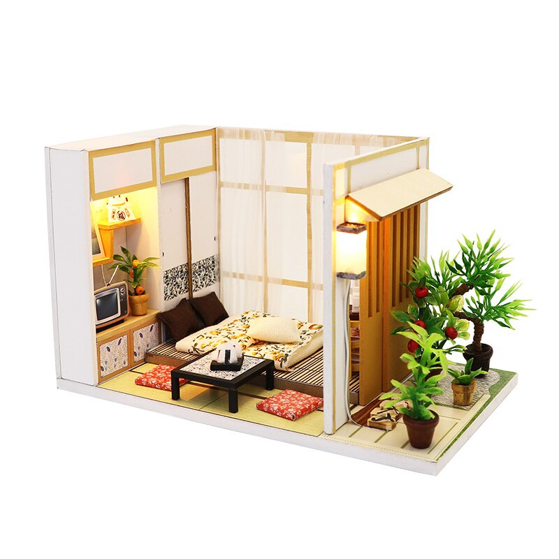 DIY miniaturowy domek Roombox 3D drewniany domek dla lalek zestawy zabawki dla dzieci mini Model budynku meble robić domku dla lalek prezent na boże narodzenie: D