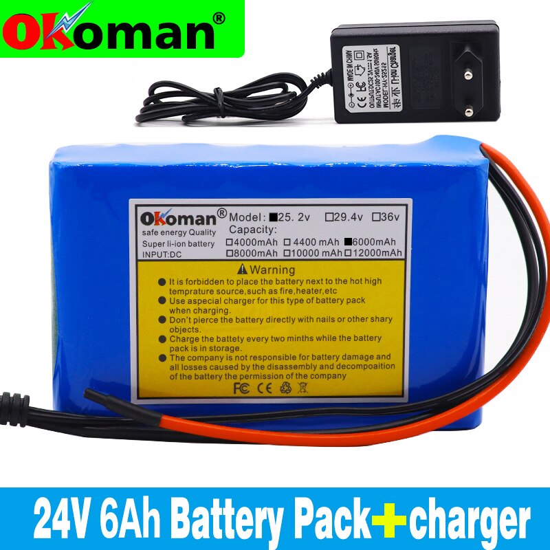 original 24V 6Ah 18650 Battery Lithium Battery 25.2v 6000mAh Electric Bicycle Moped /Electric/Li ion Battery Pack+Charger