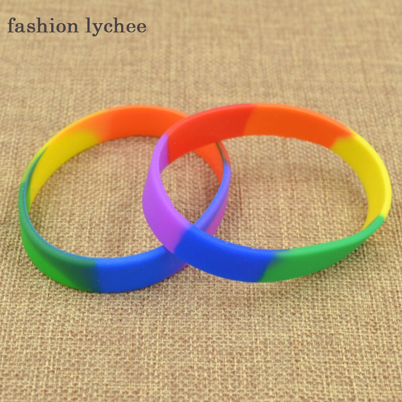 lychee Regenboog Gay Pride Liefde Siliconen Rubber Armband Polsband Multi Kleur Sport Bangle Unisex Sieraden Willekeurige Kleur