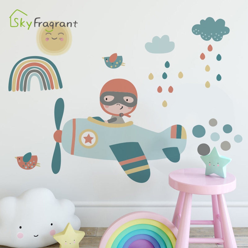 Happy flying cartoon wall sticker kids room decoration baby bedroom decor living room wall self-adhesive stickers home decor
