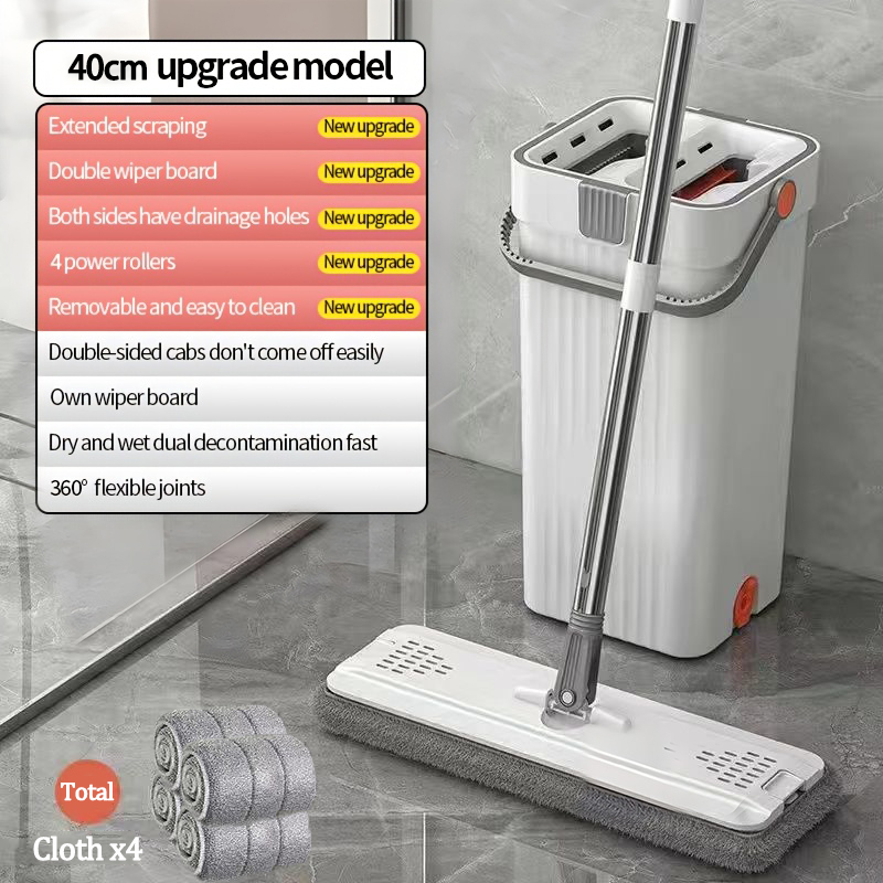 Håndvask flad moppe med spand sæt 40cm & 15.7in 360 grader moppe våd og tør brug til alle gulvtyper rengøringsmiddel til hjemmet mopper værktøj: Blå