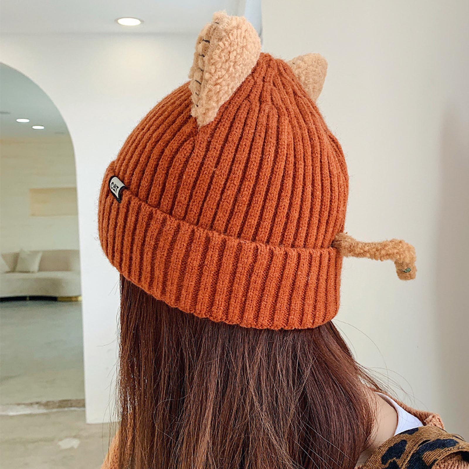 Women Winter Cute Animal Cat Hat Crochet Beanie Hats Photography Knitted Unisex Hat Cotton Blends Solid Warm Soft Hat Cap