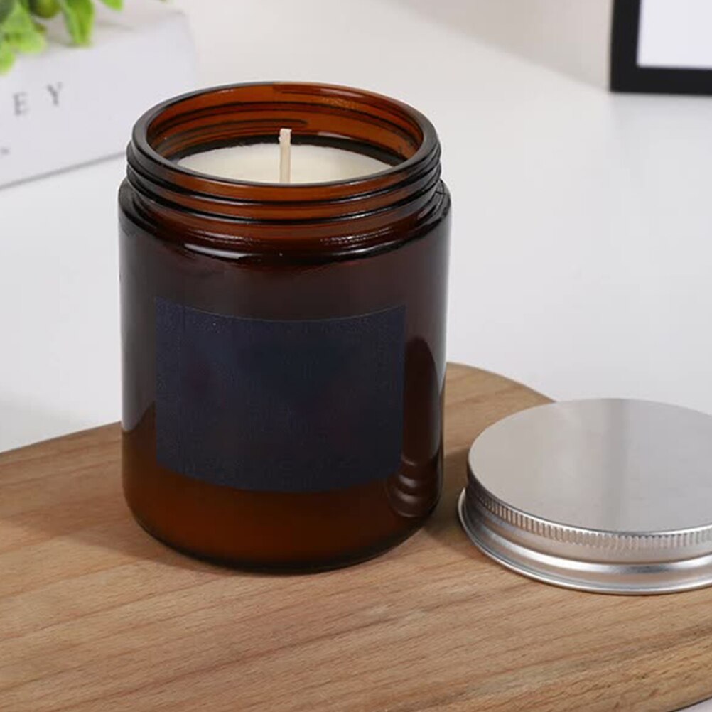 6Pcs Amber Glazen Potten Invulbare Wax Kaars Cups Lege Kandelaars Met Deksels