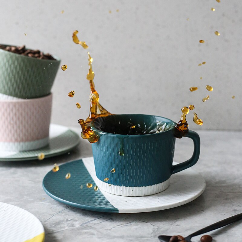 Japansk keramikk kaffekopp enkel gul nordisk hjemme ettermiddagste kopper kontor minimalistisk kopp og tallerken sett  mm60 byd