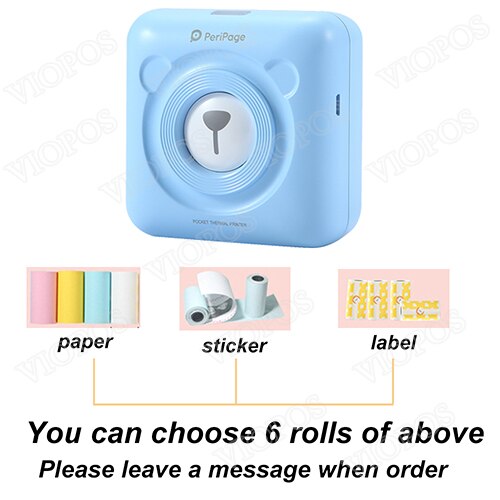 Mini Draagbare Bluetooth Draadloze Paper Photo Printer Pocket Thermische Afdrukken Usb Aansluiting: blue 6 custom paper