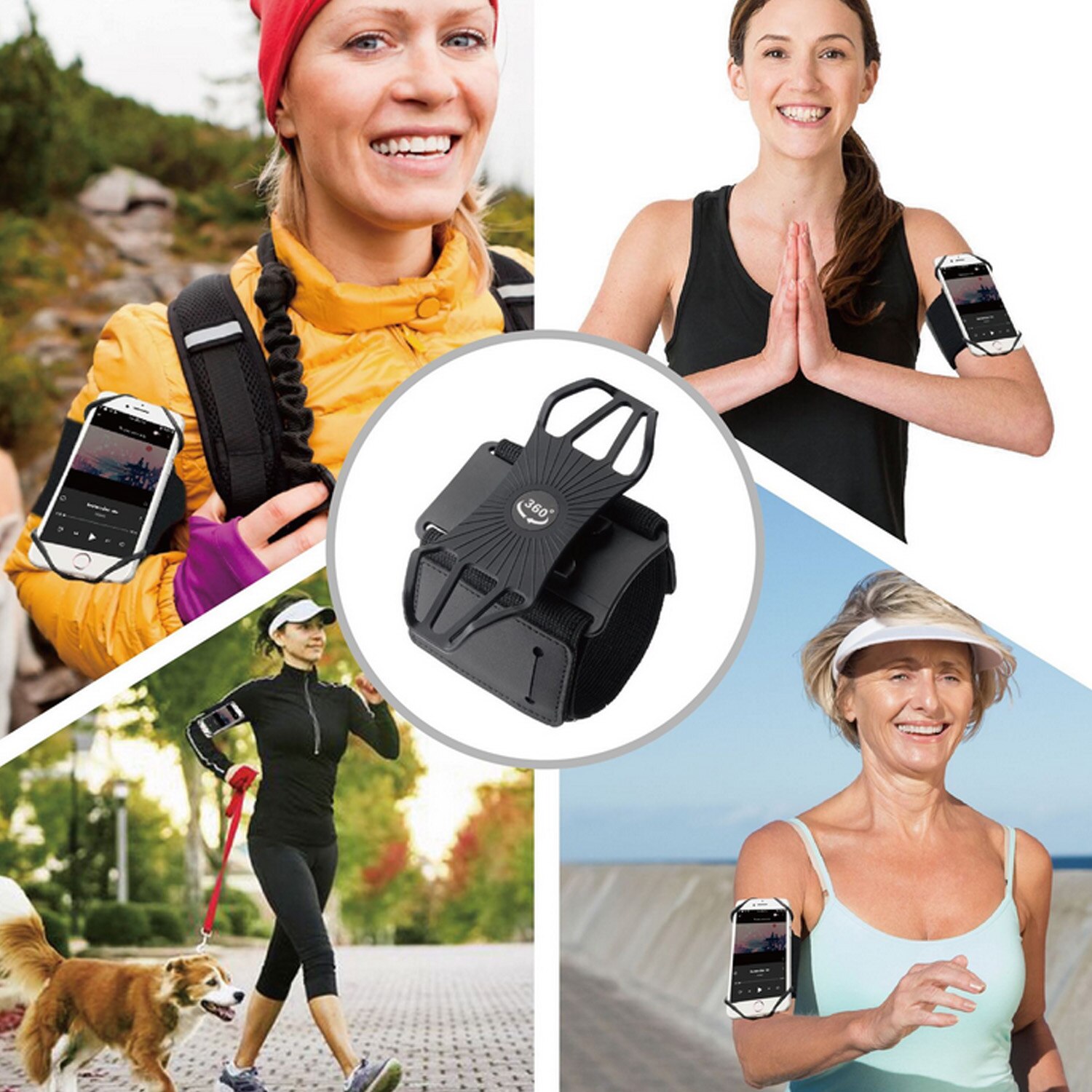 360 Degree Adjustable Detachable Cell Phone Holder Armband Sports Running Mobile Phone Arm Band for 4-6.5 inch Smartphones