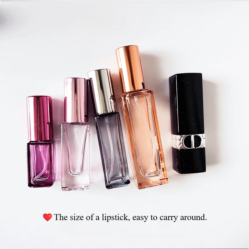 4 Uds 3/5/10/20ml Mini botella de Perfume de vidrio colorida atomizador cuadrado maquillaje portátil botella de Perfume de repuesto de viaje