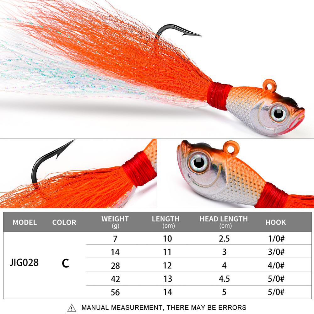 PROBEORS 1 cebo duro de Metal con plumas, 5 colores 7g 14g 28g 42g 56g anzuelos con cabeza de anzuelo para cebo blando, aparejos de pesca al aire libre: 10 / Azul marino