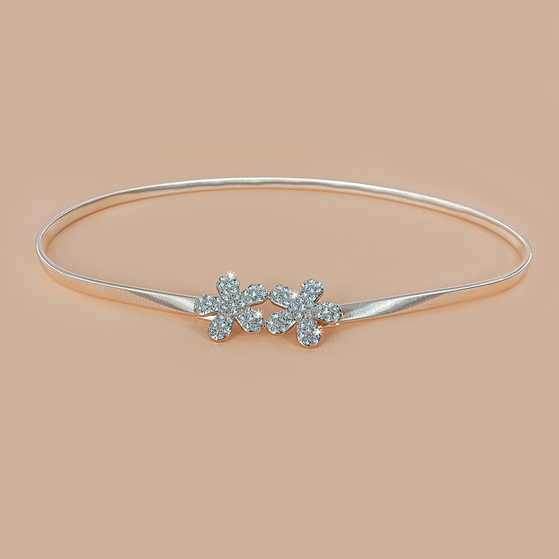 Elastische gouden kettingriem voor dames, punkstijl ,  y2k zilveren metalen strass-riemen voor vrouwen, luxe gouden tailleband: Wit
