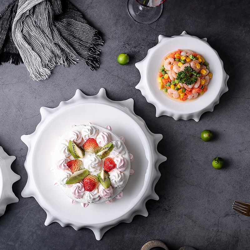 European white irregular plate Hotel dessert plate cake tray personality household dish plate flat plate
