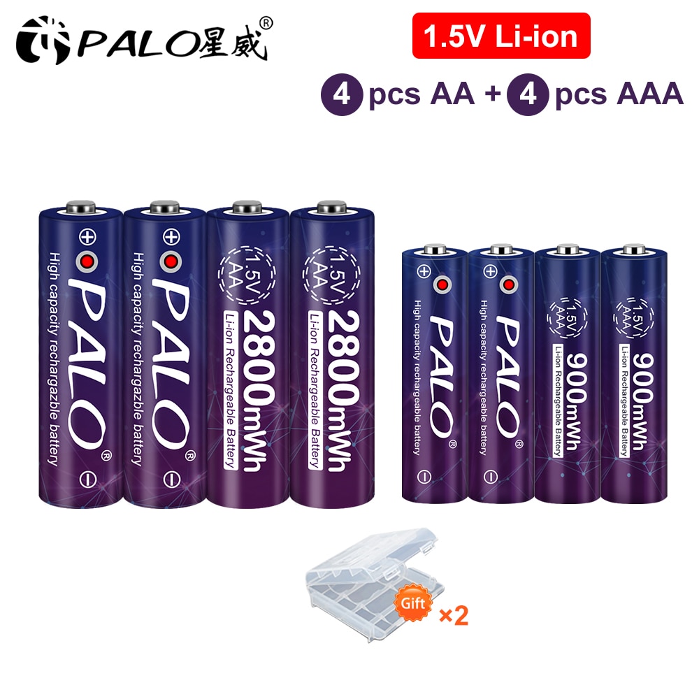 Palo 1.5V Aa Lithium Li-Ion Batterij Oplaadbare 2800mWh + 1.5V Oplaadbare Aaa Batterij Li Ion Aaa Batterijen 900mWh voor Speelgoed