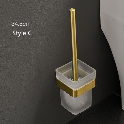 Toiletbørsteholder sæt aluminium børstet guld toiletbørsteholder rengøringsværktøj til badeværelset vægmonteret sømstanset: Stil c
