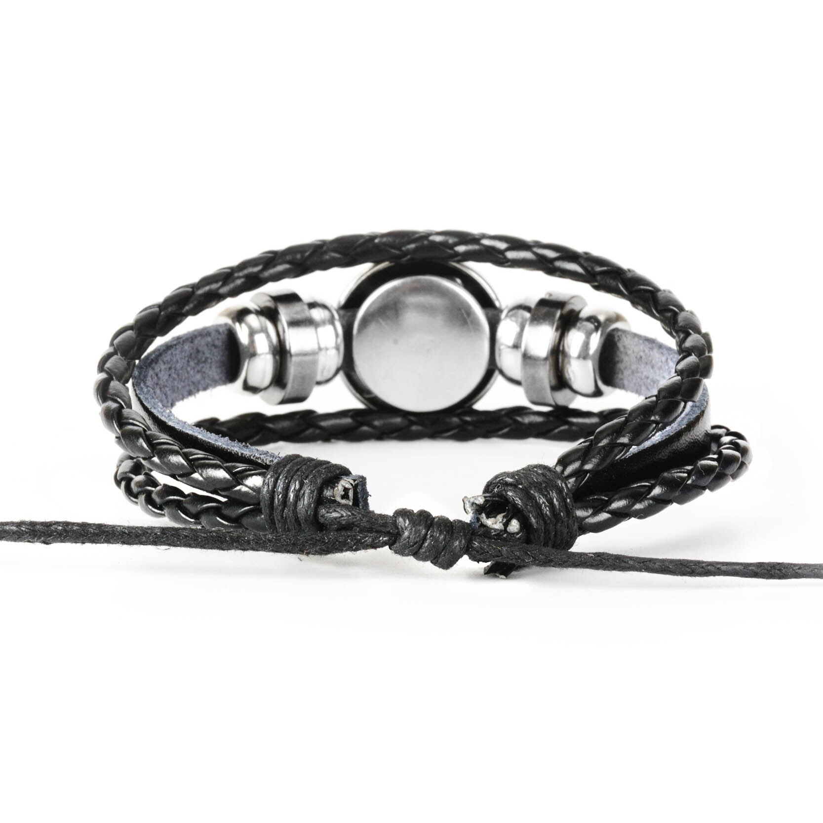 Zodiac Bracelet Charm Diy Jewelry Constellation Glass Metal Buckle Black Multilayer Leather Bracelet Women Men