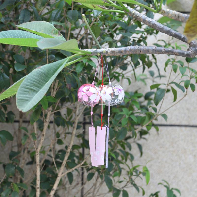 Glas vindklokke håndmaling sakura japan stil klokker hængende dekoration hjem haven kontor håndværk hængende tilbehør