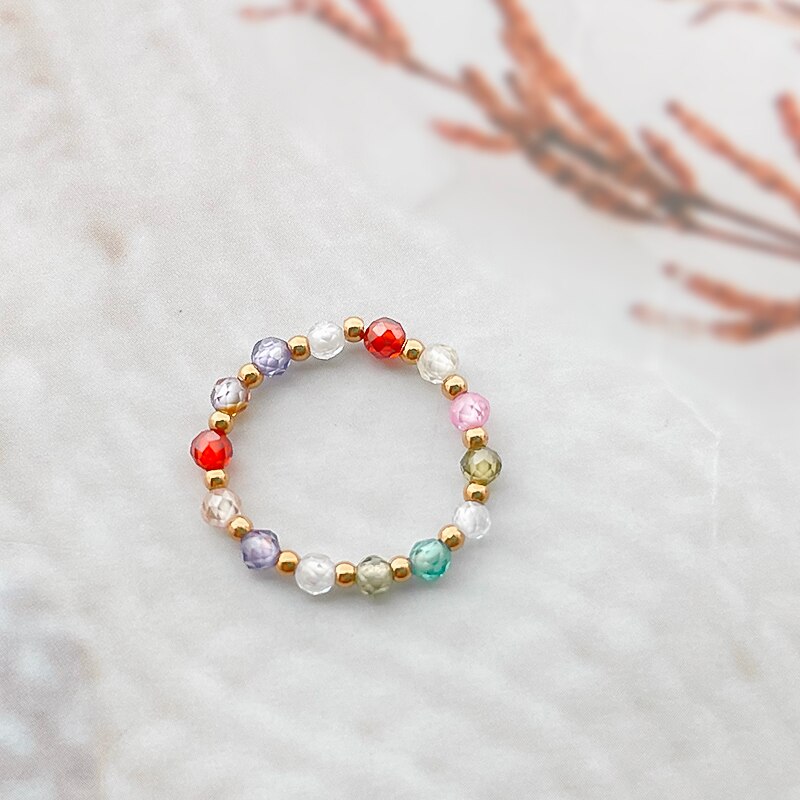 Kpop Leuke Multi Kralen Parel Kleurrijke Crystal Verstelbare Touw Ketting Ringen Voor Vrouwen Roestvrij Staal Kraal Cirkel Minimalistische Ring: 1