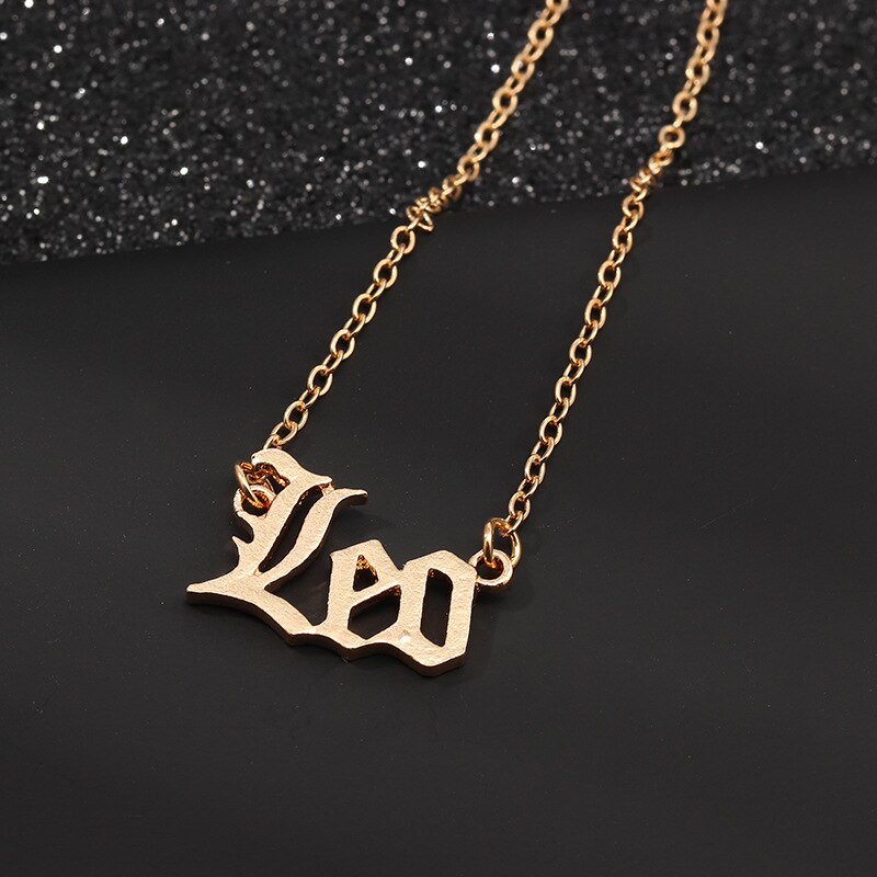 Zodiac Alphabet Necklace Creativity European Girls Twelve Constellation Alloy English Letter Necklaces Jewelry For Women: NZ1526Leo