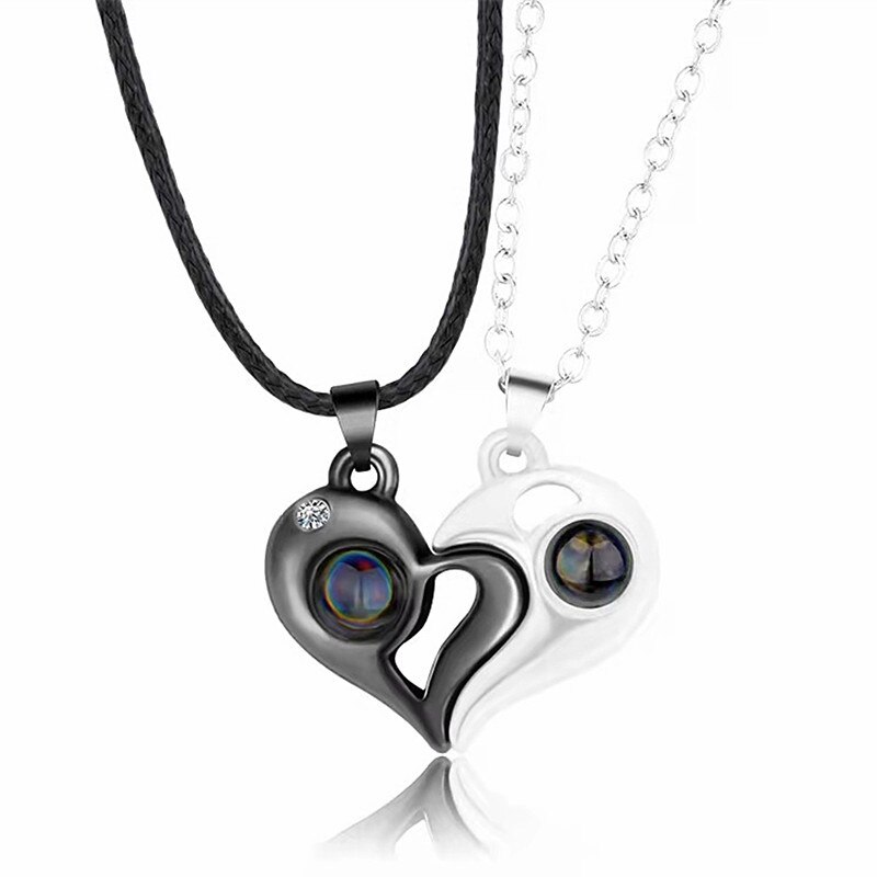 Couple Matching Necklace Sun Moon Heart Magnetic Paired Pendant Jewelry Chain Geometry Choker Lover 2 PCS/Set: Style 14