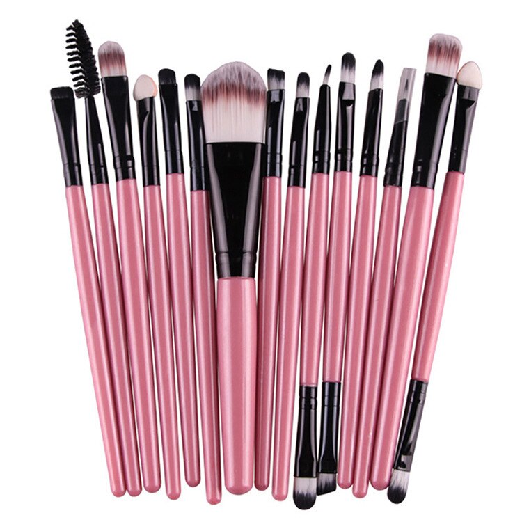 15 st ögonskugga foundation makeup borstar set puder eyeliner ögonfrans läpp make up borste kosmetisk skönhet verktygssats: Rosa