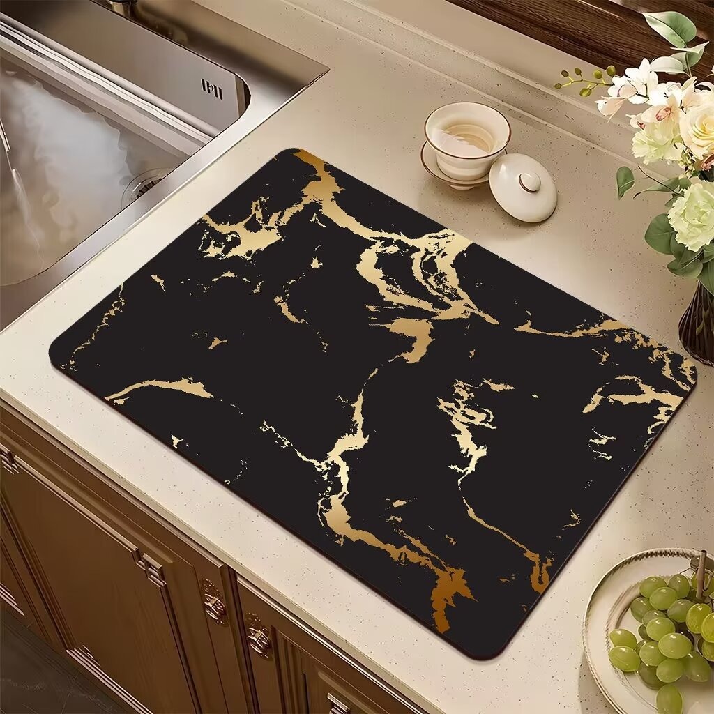 Moderne Marmor-Abtropfmatte, Kieselalgen-Schlammteppich für Küche, Badezimmer, rutschfeste Unterlage, Super saugfähige Abtropfpads für Zuhause, Couchtisch-Dekoration