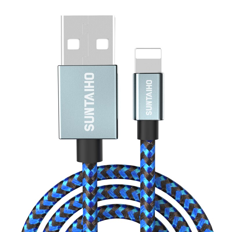 2.4A Snel Opladen Usb Kabel Voor Iphone 11Pro Max Xr Xs X 8 7 6 6S 5 5S ipad Koord Mobiele Telefoon Kabel Snelle Data Oplaadkabel: Black blue / 3M