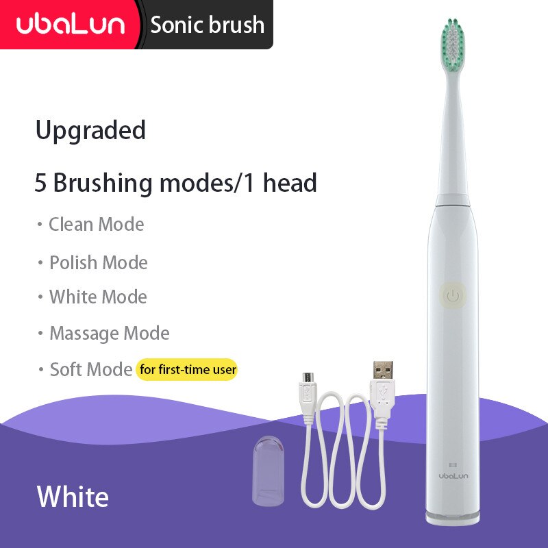 Sonic Toothbrush Vibrator Electric Toothbrushes Oral Care Adult Children Electric Toothbrush Ultrasonic Tooth Brush: 5 modes 1 head White