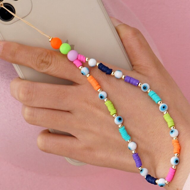 Colorful Acrylic Bead Smile Mobile Phone Chain Cellphone Strap Anti-lost Lanyard For Women Summer Jewelry: Small eyes