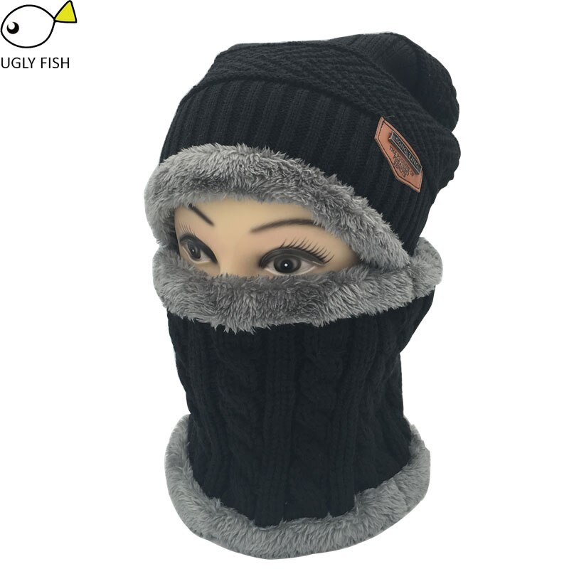 Nekwarmer wintermuts gebreide muts sjaal muts wintermutsen voor mannen gebreide muts heren muts gebreide muts skullies mutsen: Zwarte nekwarmer