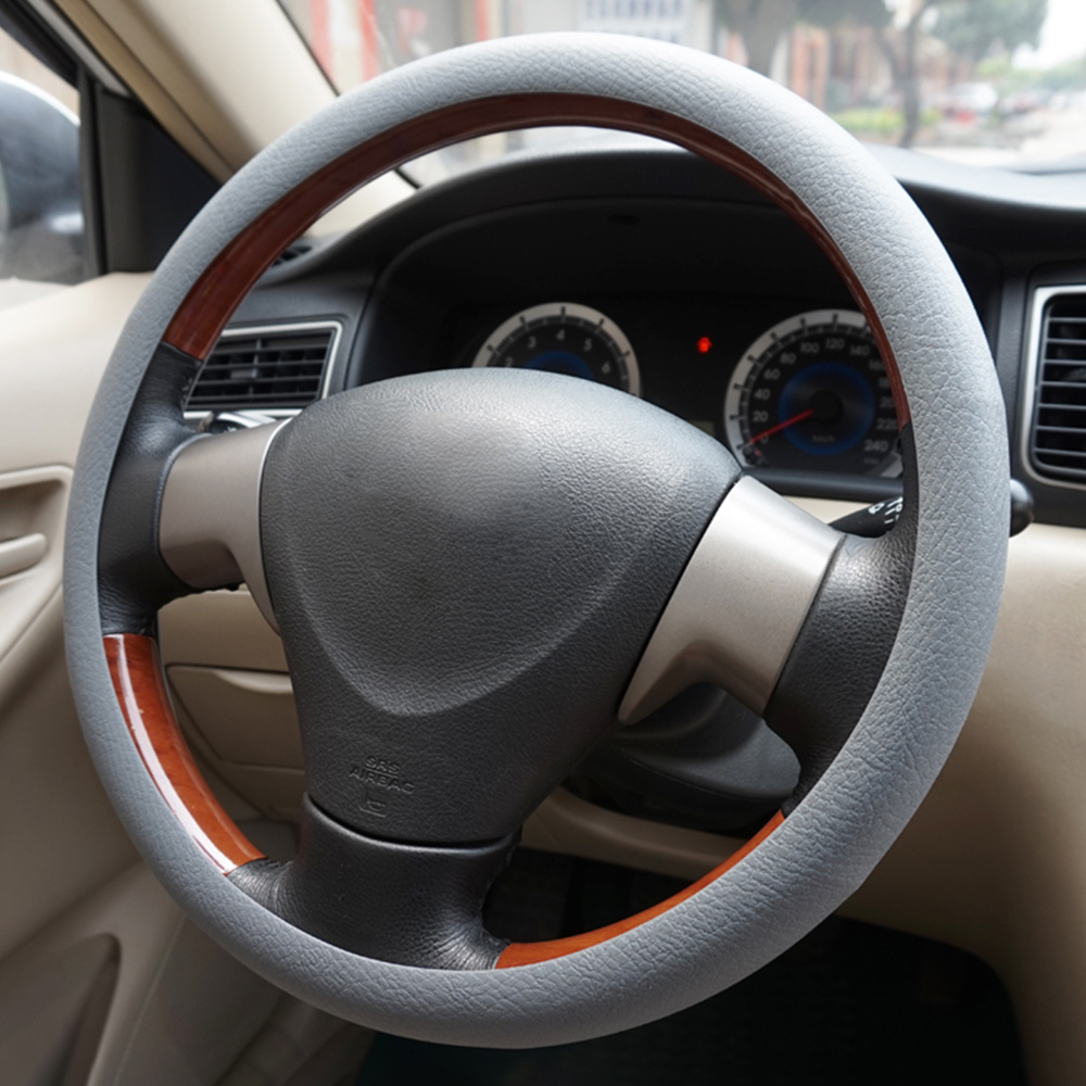 LEEPEE Silicone Leather Textur Elastic Anti Slip Car Steering Wheel Cover Universal Auto Decoration Car Steering Cover: Grey