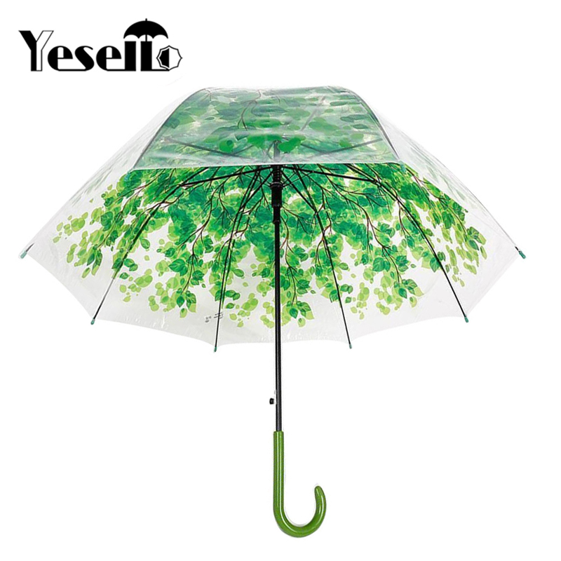 Yesello 1 Pcs Rainny Sunny Prinses Dome Bubble Paraplu Bladeren Transparante Leuke Paraplu Leuke Clear Voor Vrouwen Lange Paraplu