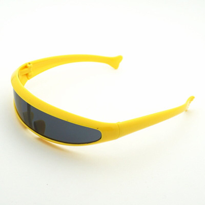 Vvsoo Futuristic Narrow Cyclops Sunglasses UV400 Personality Mirrored Lens Costume Eyewear Glasses Funny Party Mask Decoration: Yellow-Gray lens