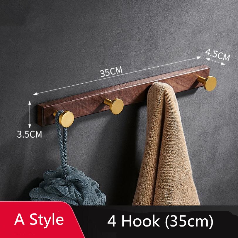Træ og aluminium håndklæde krog væg krog dør bøjle tøj kappe krog multifunktionel hardware hardware: A  4 krog