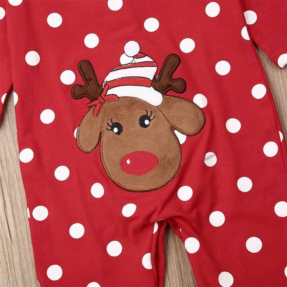 0-18M infant baby Xmas wrapped foot jumpsuit cotton comfortable long sleeve cartoon Christmas elk print Playsuit newborn clothes