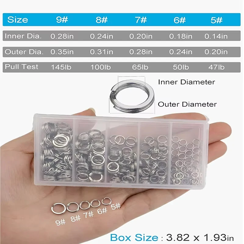 Vissen Splitringen 200/400 Stuks 5 Maten Roestvrij Staal Zware Hoge Sterkte Lokken Connector Tackle Box Accessoires Zoutwater