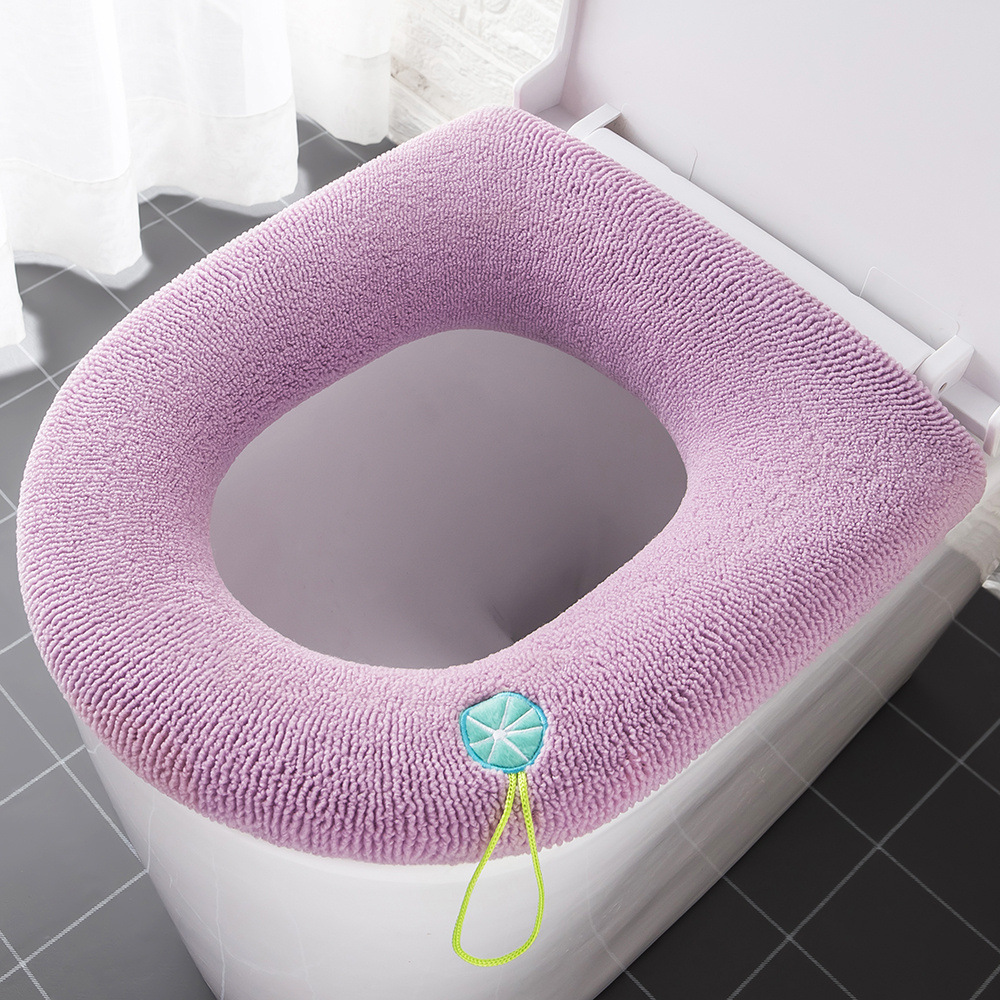 Winter Warm Toilet Seat Cover Closestool Mat Washable WC Bathroom Accessories Knitting Pure Color Soft O-shape Pad Bidet Cover: H