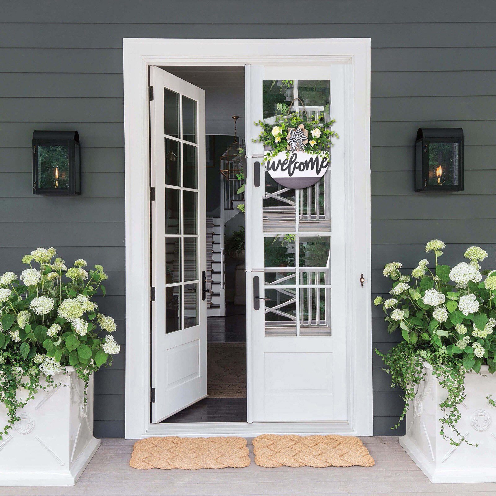 Tuin Welkom Teken Hout Bloem Krans Lente Bruiloft Opknoping Voordeur Teken Welkom Muur Teken Thuis Hanger Decoratie