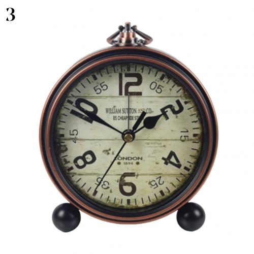 Furnishing Office Pendulum Desk Alarm Retro Desktop Bedroom Metal Vintage Clock Retro Vintage Silent Battery Operated Desk Clock: 3